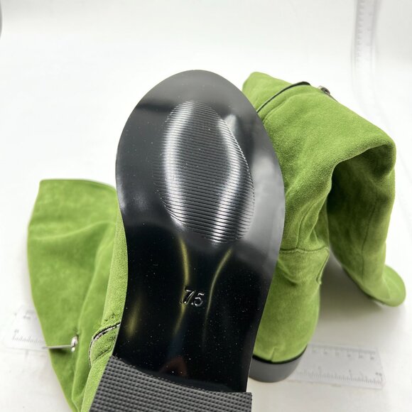 Green Almond Toe Knee High Boots with Partial Zipper Stretchy Dressy Long Boot - Picture 7 of 7